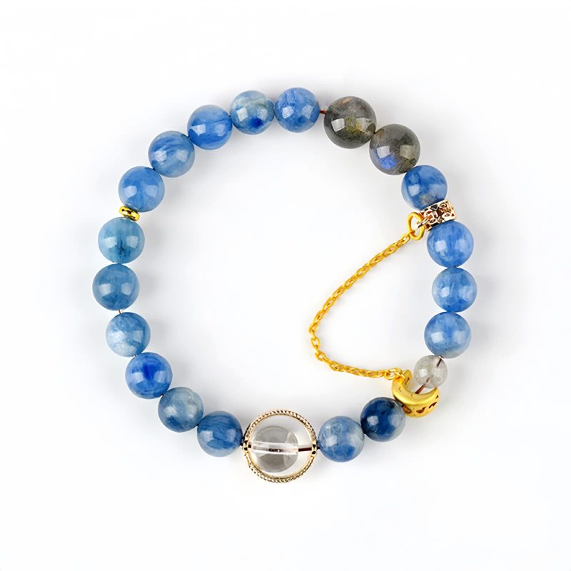 Pulsera de Luna Creciente con Cristal de Cianita Natural Natural Kyanite Crystal Crescent Moon Bracelet