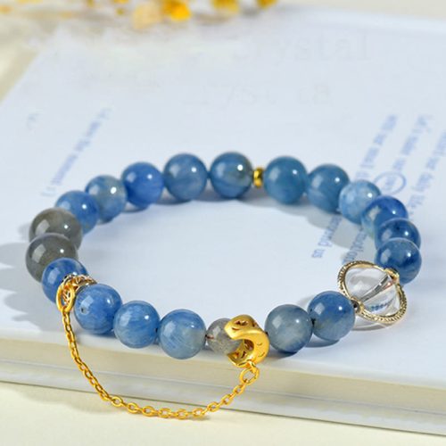 Pulsera de Luna Creciente con Cristal de Cianita Natural Pulsera de Luna Creciente con Cristal de Cianita Natural