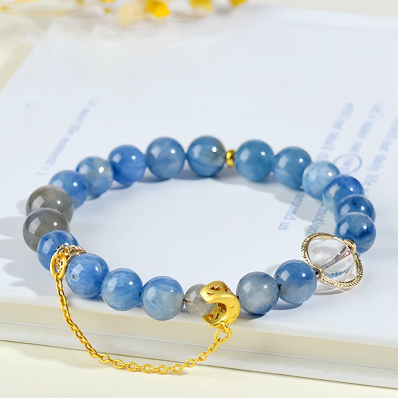 Pulsera de Luna Creciente con Cristal de Cianita Natural Natural Kyanite Crystal Crescent Moon Bracelet