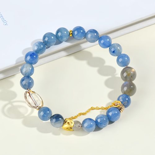 Pulsera de Luna Creciente con Cristal de Cianita Natural Pulsera de Luna Creciente con Cristal de Cianita Natural