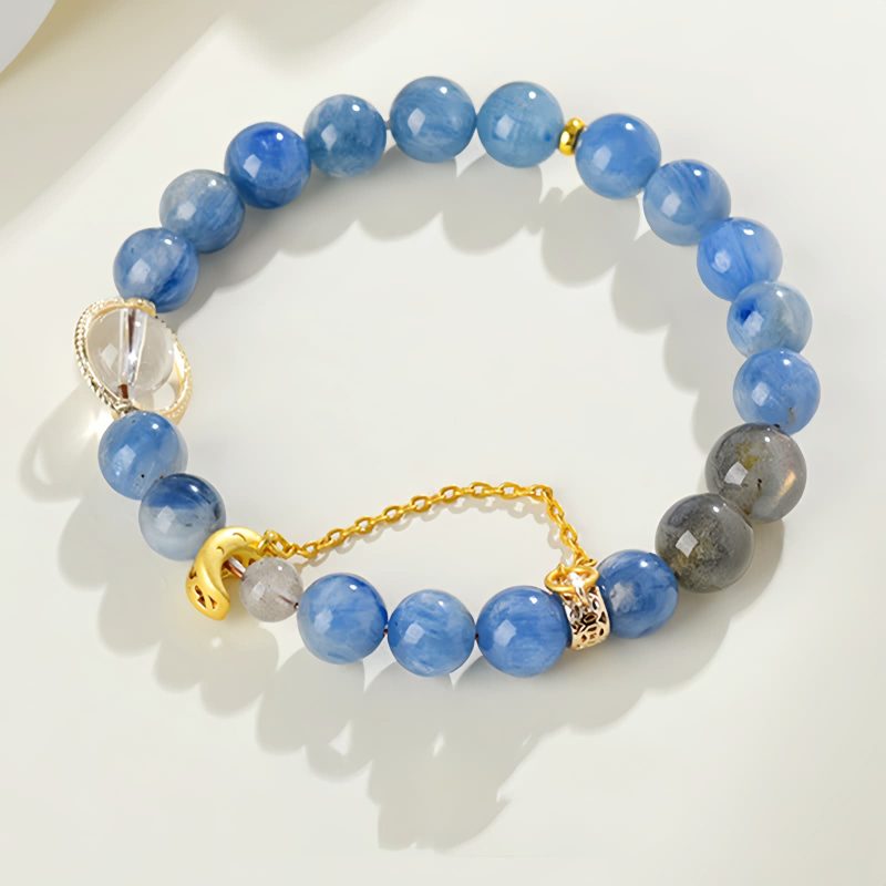 Pulsera de Luna Creciente con Cristal de Cianita Natural Natural Kyanite Crystal Crescent Moon Bracelet