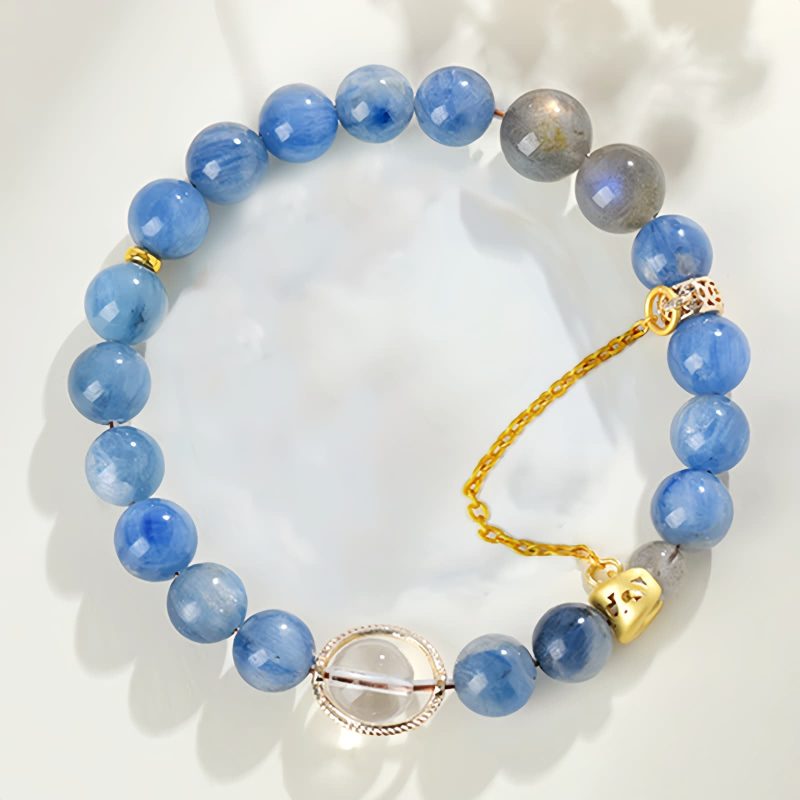 Pulsera de Luna Creciente con Cristal de Cianita Natural Natural Kyanite Crystal Crescent Moon Bracelet