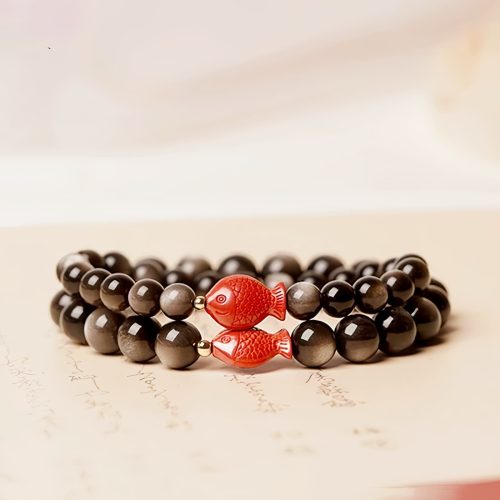 Natürliche Silberglanz-Obsidian Koi Fisch Armband Natürliche Silberglanz-Obsidian Koi Fisch Armband