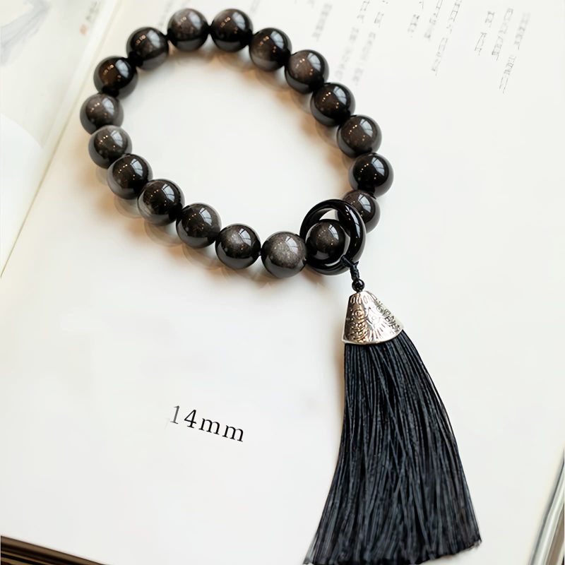 Natürliche Silberglanz Obsidian Löwen Handgelenk Mala Natural Silver Sheen Obsidian Lion Wrist Mala