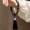 Natürliche Silberglanz Obsidian Löwen Handgelenk Mala Natural Silver Sheen Obsidian Lion Wrist Mala