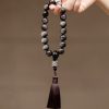 Natürliche Silberglanz Obsidian Löwen Handgelenk Mala Natural Silver Sheen Obsidian Lion Wrist Mala