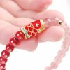 天然ストロベリークォーツ・辰砂の鯉のブレスレット Natural Strawberry Quartz Cinnabar Koi Fish Bracelet