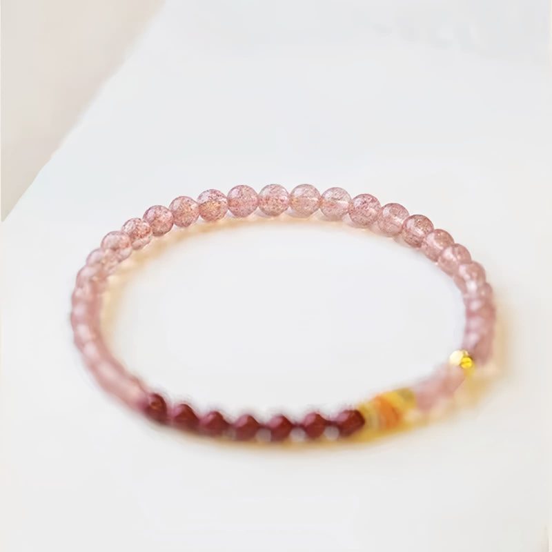 天然ストロベリークォーツ・辰砂の鯉のブレスレット Natural Strawberry Quartz Cinnabar Koi Fish Bracelet