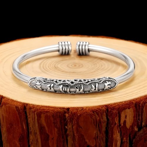 Pulseira Punho "Om Mani Padme Hum" em Cobre Branco Pulseira Punho "Om Mani Padme Hum" em Cobre Branco
