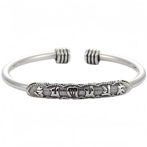 Pulseira Punho "Om Mani Padme Hum" em Cobre Branco Pulseira Punho "Om Mani Padme Hum" em Cobre Branco