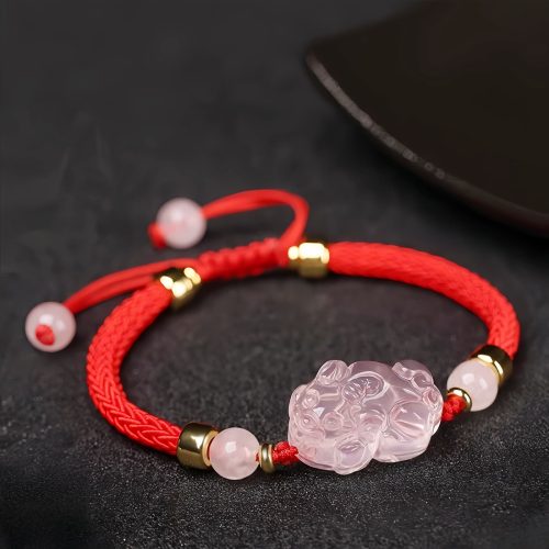 Pulseira de Cristal Rosa Pixiu para Proteção de Riqueza Pulseira de Cristal Rosa Pixiu para Proteção de Riqueza