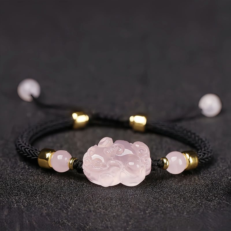 Pulseira de Cristal Rosa Pixiu para Proteção de Riqueza Pink Crystal Pixiu Wealth Protection Bracelet