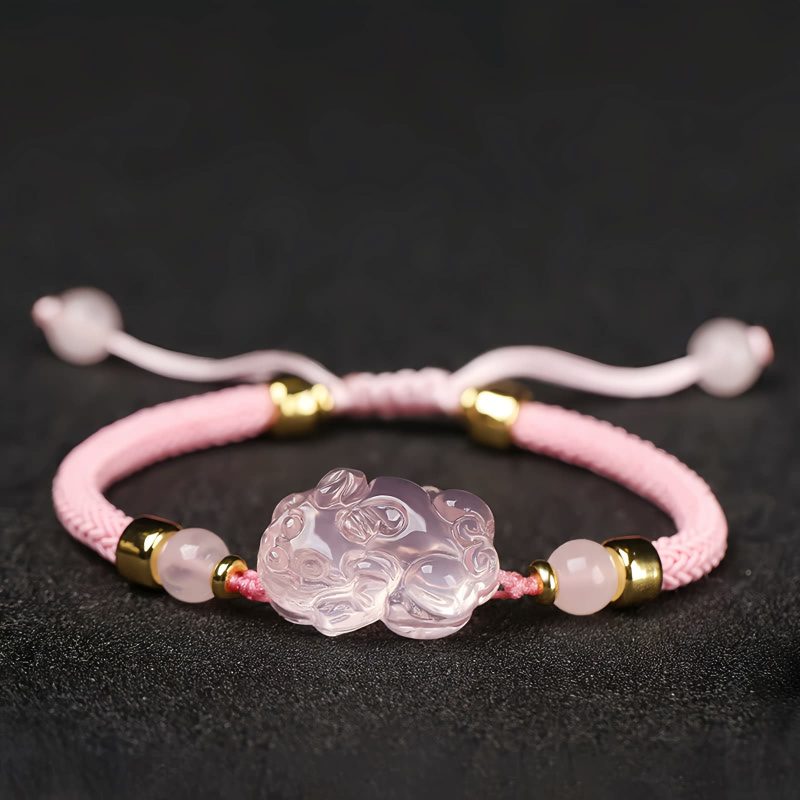 Pulseira de Cristal Rosa Pixiu para Proteção de Riqueza Pink Crystal Pixiu Wealth Protection Bracelet