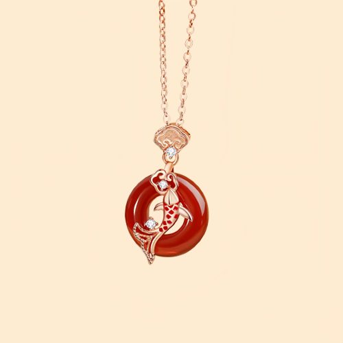 Collar con colgante de pez Koi de ágata roja Collar con colgante de pez Koi de ágata roja