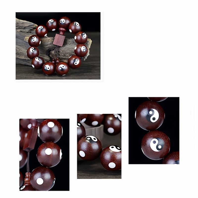 Pulsera de Sándalo Rojo Yin Yang: Armonía y Protección Red Sandalwood Yin Yang Harmony Bracelet
