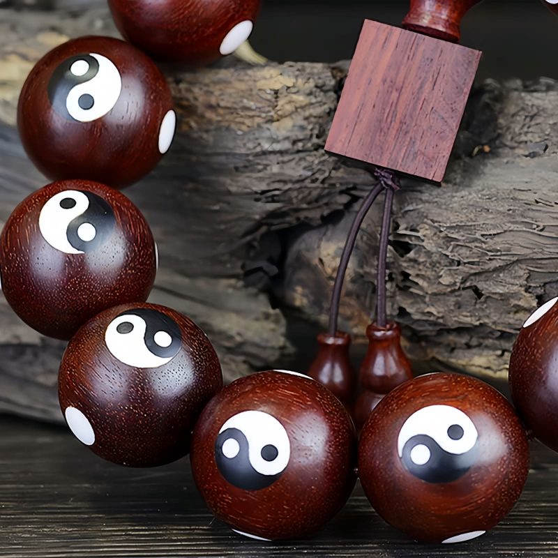Pulsera de Sándalo Rojo Yin Yang: Armonía y Protección Red Sandalwood Yin Yang Harmony Bracelet