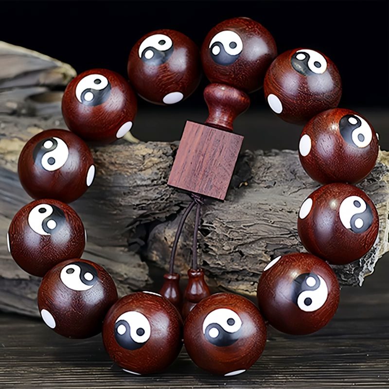 Pulsera de Sándalo Rojo Yin Yang: Armonía y Protección Red Sandalwood Yin Yang Harmony Bracelet