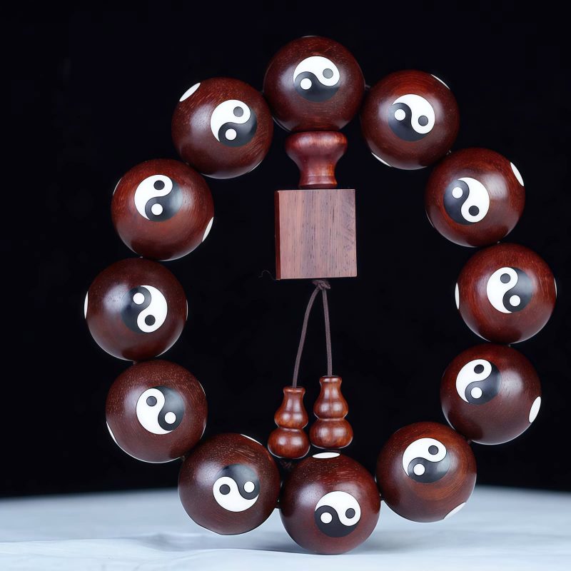 Pulsera de Sándalo Rojo Yin Yang: Armonía y Protección Red Sandalwood Yin Yang Harmony Bracelet