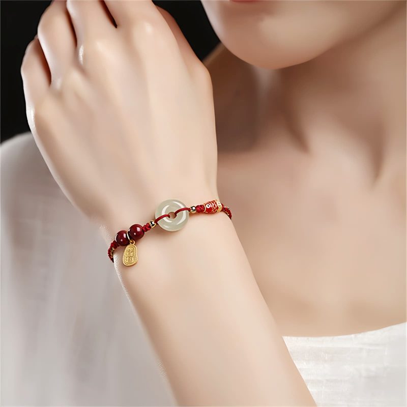 Pulseira de Prata Esterlina com Jade Koi e Sorte Sterling Silver Koi Fish Jade Luck Bracelet