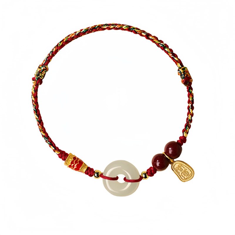 Pulseira de Prata Esterlina com Jade Koi e Sorte Sterling Silver Koi Fish Jade Luck Bracelet