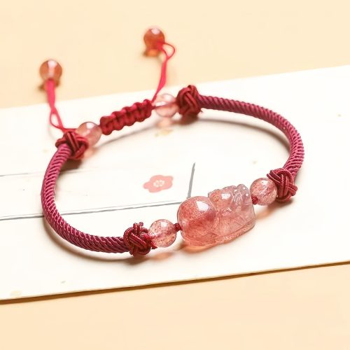 Pulsera de Protección Pixiu con Cuarzo Fresa Pulsera de Protección Pixiu con Cuarzo Fresa