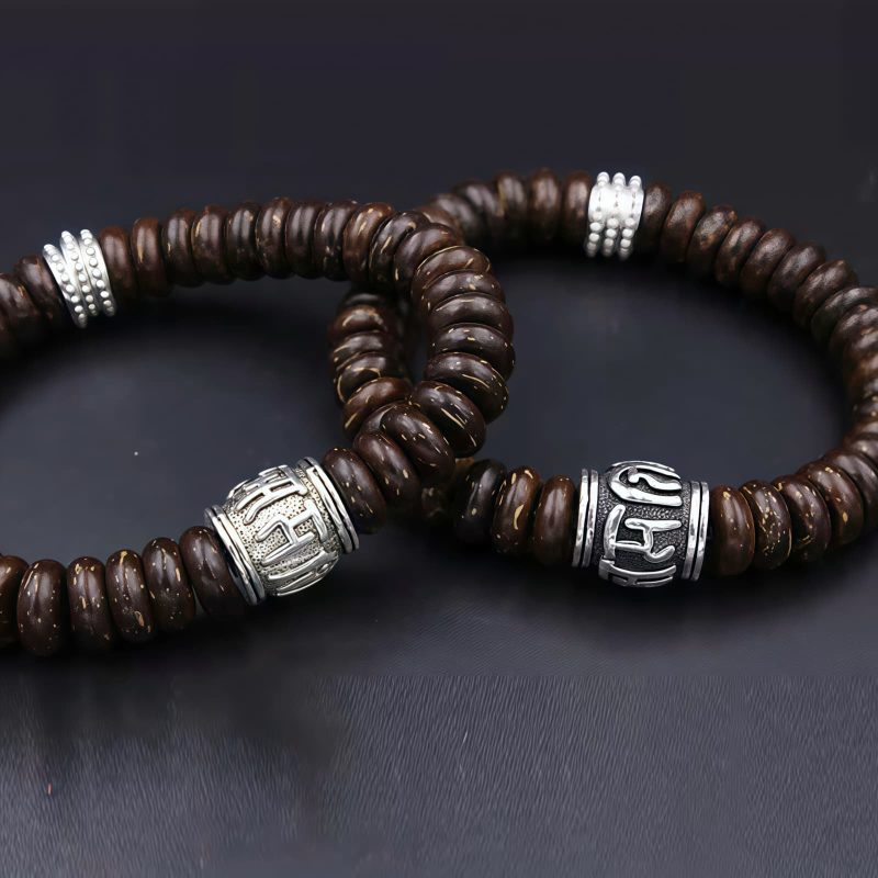 Pulsera Tibetana de Cáscara de Coco Om Mani Padme Hum Tibetan Coconut Shell Om Mani Padme Hum Bracelet