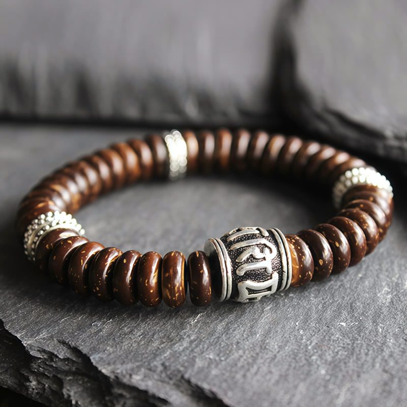 Pulsera Tibetana de Cáscara de Coco Om Mani Padme Hum Tibetan Coconut Shell Om Mani Padme Hum Bracelet