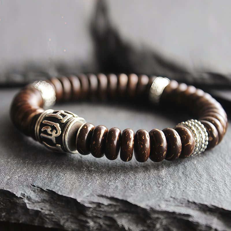 Pulsera Tibetana de Cáscara de Coco Om Mani Padme Hum Tibetan Coconut Shell Om Mani Padme Hum Bracelet