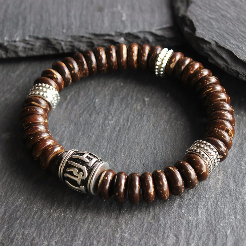 Pulsera Tibetana de Cáscara de Coco Om Mani Padme Hum Tibetan Coconut Shell Om Mani Padme Hum Bracelet