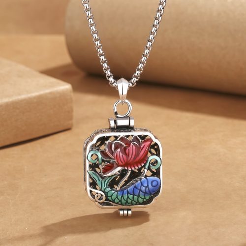 Collar con dije de pez Koi y loto de cobre tibetano, amuleto de la suerte Ghau Collar con dije de pez Koi y loto de cobre tibetano, amuleto de la suerte Ghau
