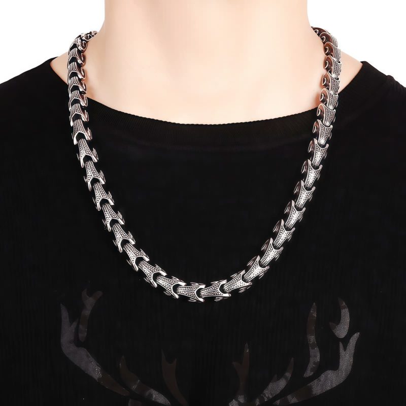 Collar y Pulsera de Acero de Titanio con Diseño de Dragón Tibetano Tibetan Dragon Pattern Titanium Steel Necklace & Bracelet