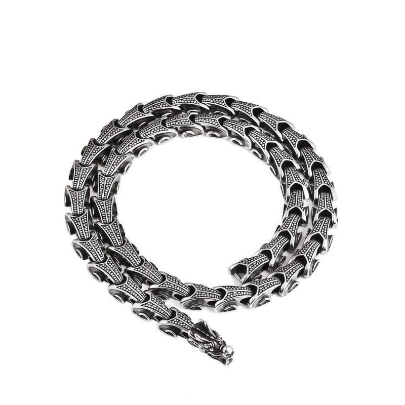 Collar y Pulsera de Acero de Titanio con Diseño de Dragón Tibetano Tibetan Dragon Pattern Titanium Steel Necklace & Bracelet