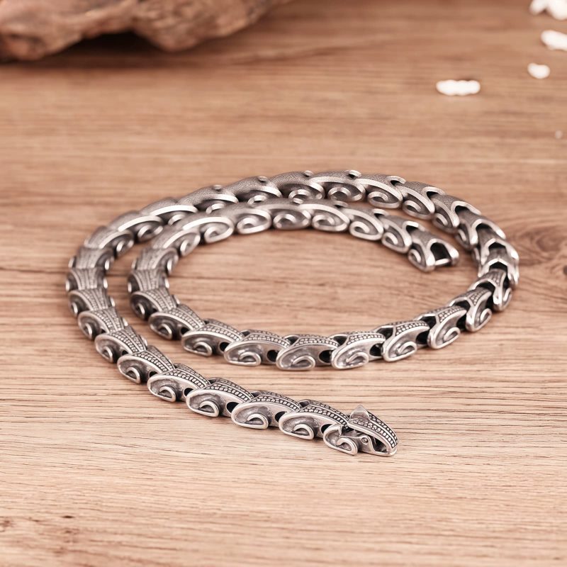 Collar y Pulsera de Acero de Titanio con Diseño de Dragón Tibetano Tibetan Dragon Pattern Titanium Steel Necklace & Bracelet