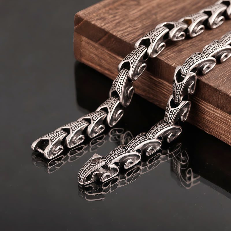 Collar y Pulsera de Acero de Titanio con Diseño de Dragón Tibetano Tibetan Dragon Pattern Titanium Steel Necklace & Bracelet