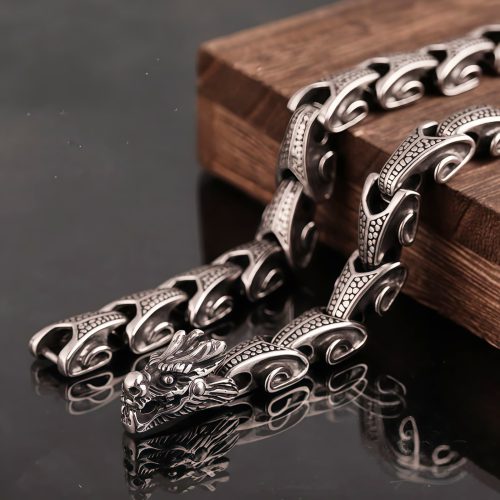 Collar y Pulsera de Acero de Titanio con Diseño de Dragón Tibetano Collar y Pulsera de Acero de Titanio con Diseño de Dragón Tibetano