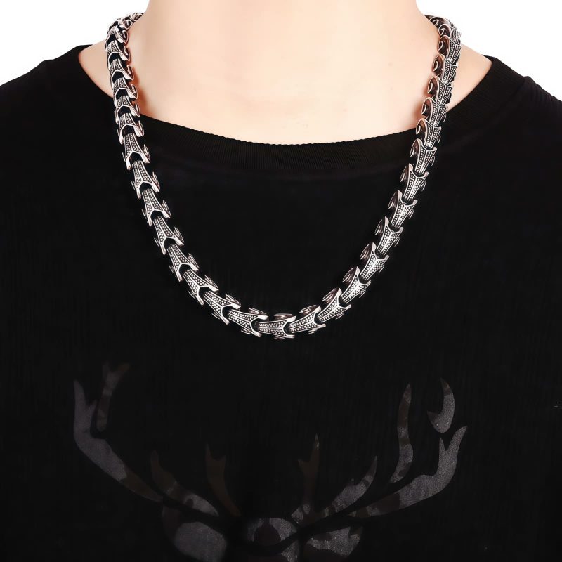 Collar y Pulsera de Acero de Titanio con Diseño de Dragón Tibetano Tibetan Dragon Pattern Titanium Steel Necklace & Bracelet