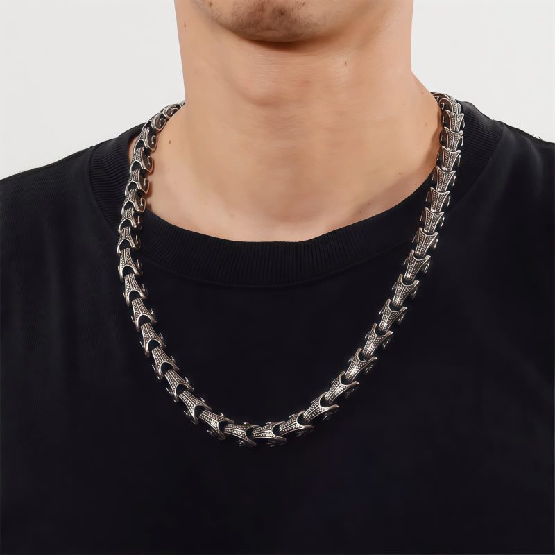 Collar y Pulsera de Acero de Titanio con Diseño de Dragón Tibetano Tibetan Dragon Pattern Titanium Steel Necklace & Bracelet