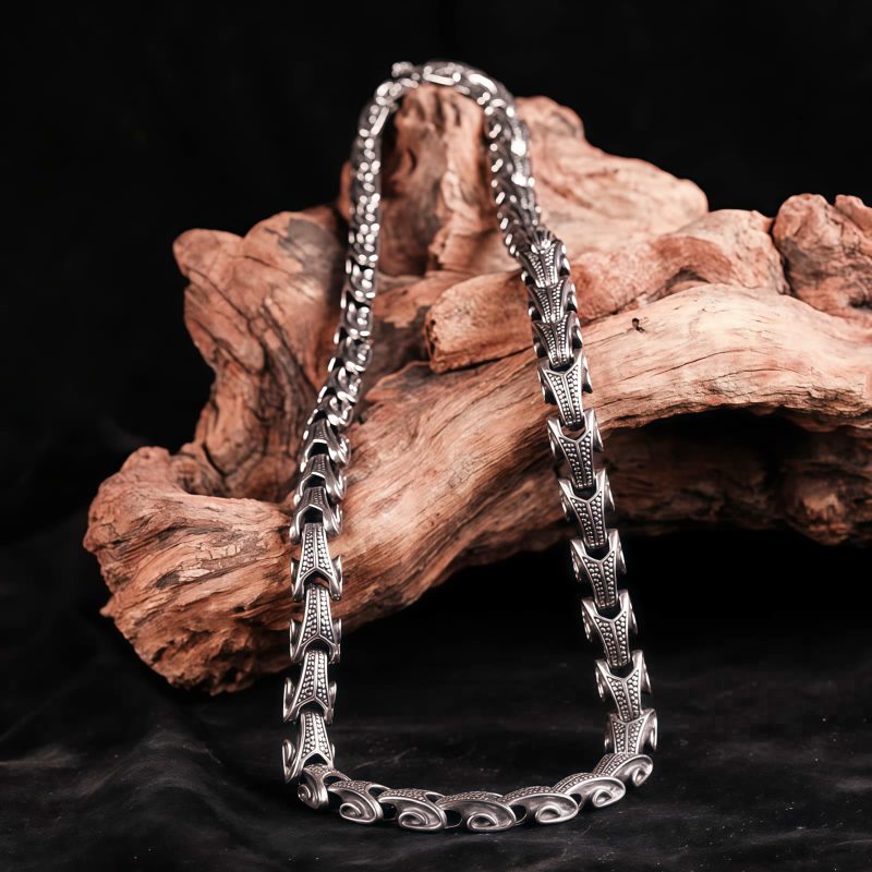 Collar y Pulsera de Acero de Titanio con Diseño de Dragón Tibetano Tibetan Dragon Pattern Titanium Steel Necklace & Bracelet