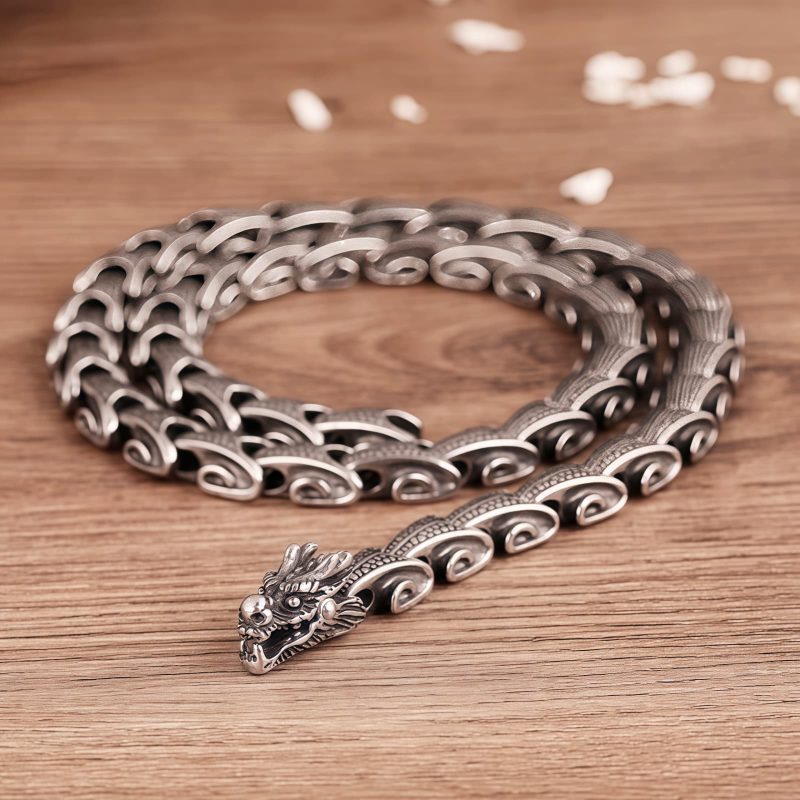 Collar y Pulsera de Acero de Titanio con Diseño de Dragón Tibetano Tibetan Dragon Pattern Titanium Steel Necklace & Bracelet