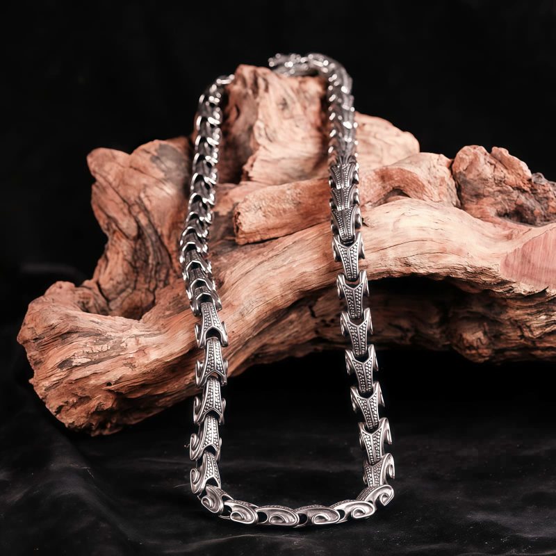 Collar y Pulsera de Acero de Titanio con Diseño de Dragón Tibetano Tibetan Dragon Pattern Titanium Steel Necklace & Bracelet