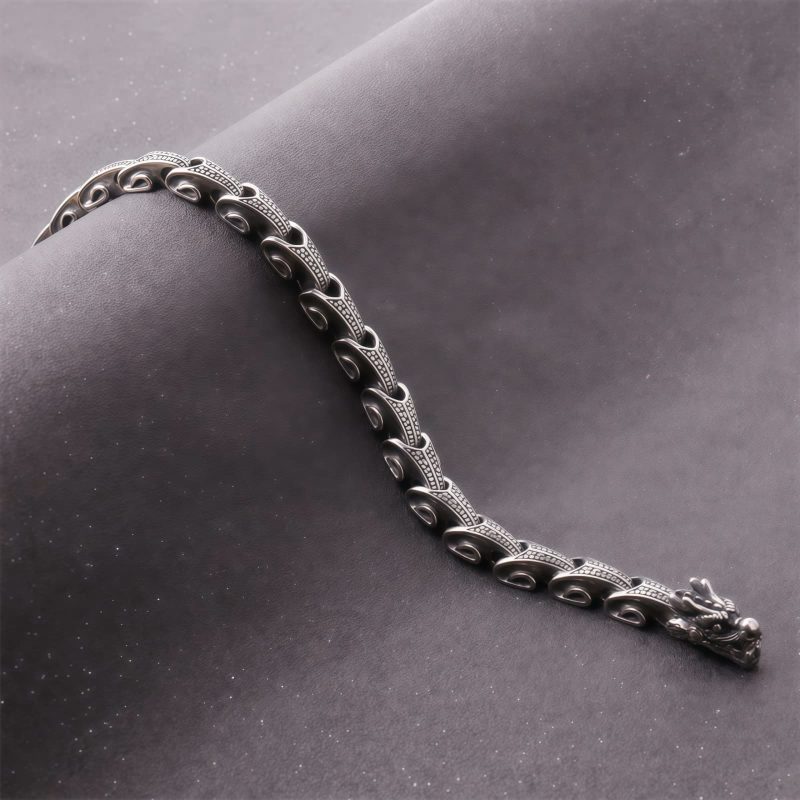 Collar y Pulsera de Acero de Titanio con Diseño de Dragón Tibetano Tibetan Dragon Pattern Titanium Steel Necklace & Bracelet