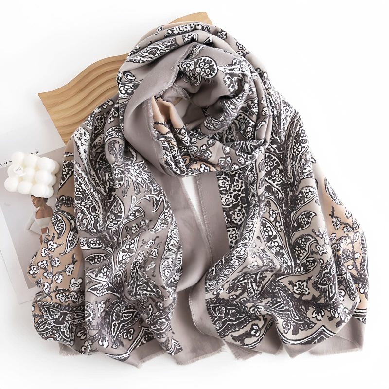 Chal envolvente con estampado floral tibetano Tibetan Floral Pattern Shawl Wrap