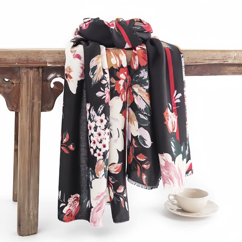 チベットの花柄ショール - 温かい快適なスカーフ Tibetan Flower Print Shawl - Cozy Warm Scarf