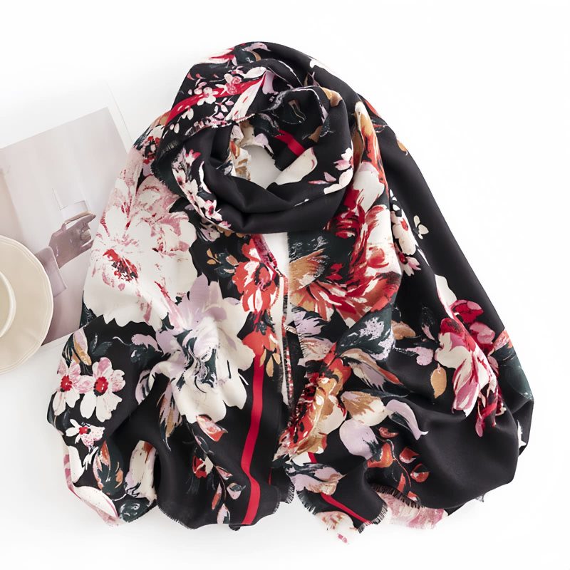 チベットの花柄ショール - 温かい快適なスカーフ Tibetan Flower Print Shawl - Cozy Warm Scarf