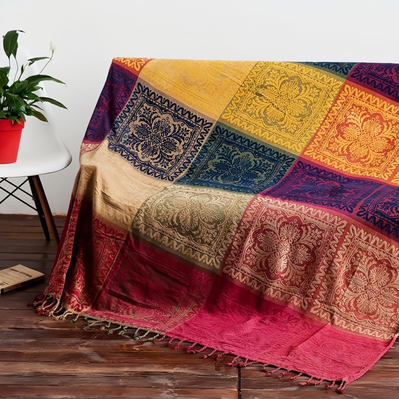 Manta Floral Tibetana Teñida a Mano Tibetan Hand-Dyed Floral Blanket