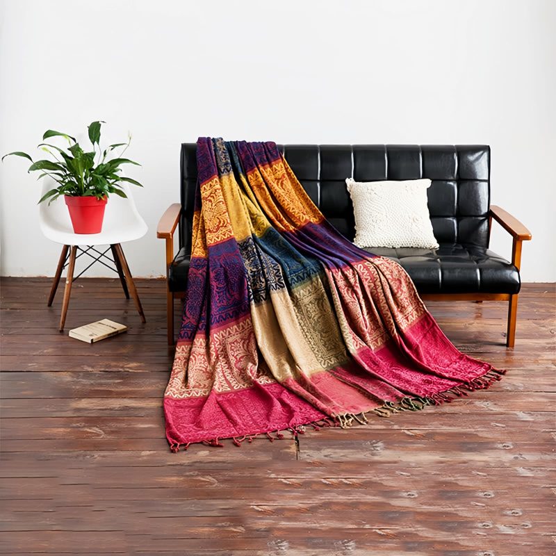 Manta Floral Tibetana Teñida a Mano Tibetan Hand-Dyed Floral Blanket