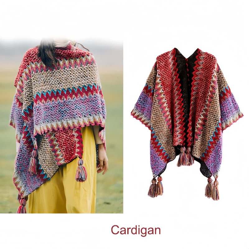 Xale Tibetano de Malha com Franjas Tibetan Knitted Tassel Shawl