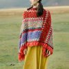Xale Tibetano de Malha com Franjas Tibetan Knitted Tassel Shawl