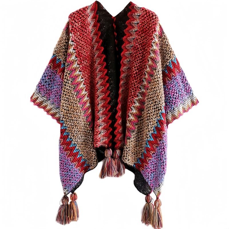 Xale Tibetano de Malha com Franjas Tibetan Knitted Tassel Shawl