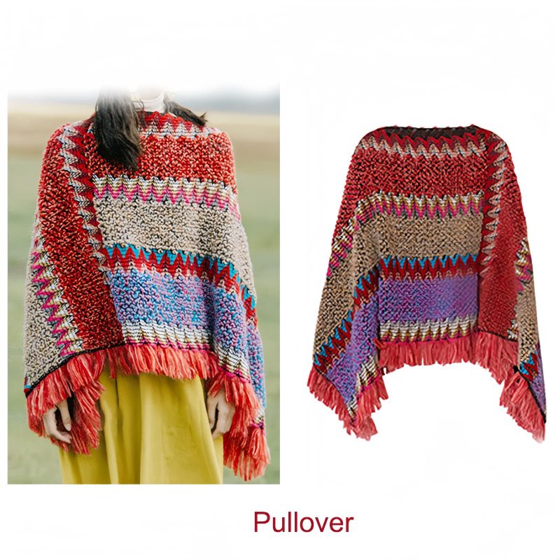 Xale Tibetano de Malha com Franjas Tibetan Knitted Tassel Shawl